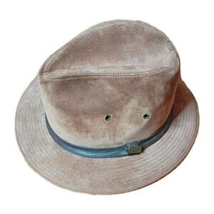 London Fog Men's M Fedora Rain Hat in British Tan Genuine Leather Size 7-7 1/8